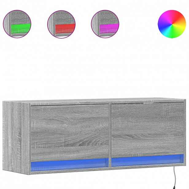 vidaXL Nástěnná TV skříňka s LED osvětlením šedá sonoma 100x31x35 cm
