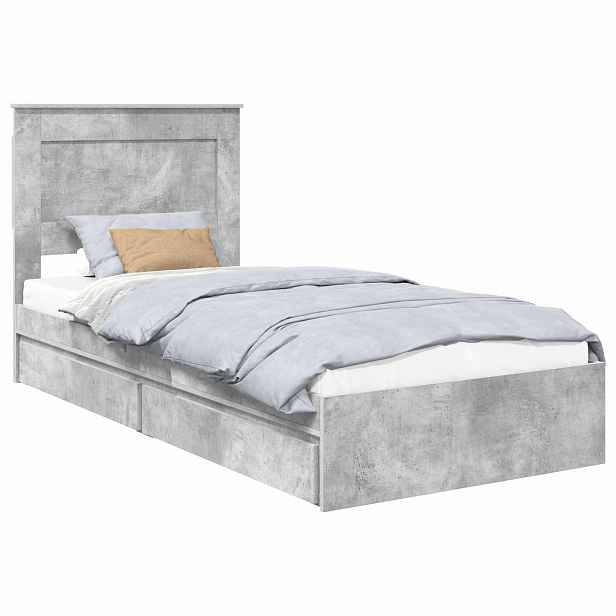 vidaXL Postel s úložným prostorem s čelo Betonově šedá 90 x 190 cm