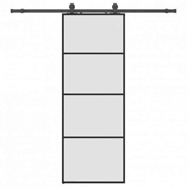 vidaXL Posuvné dveře se sadou kování černé 76x205 cm ESG Glass