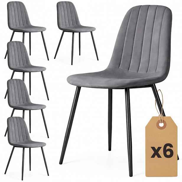 Set 6x prošívaná jídelní židle LIROLIA - tmavý grafit / černá