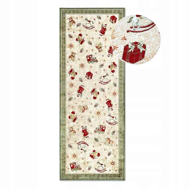 Koberec koberec běhoun vánoční, pod vánoční stromeček 80x200 cm, protiskluzový, plochý tkaný