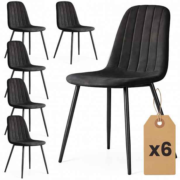 Set 6x prošívaná jídelní židle LIROLIA - černá / černá