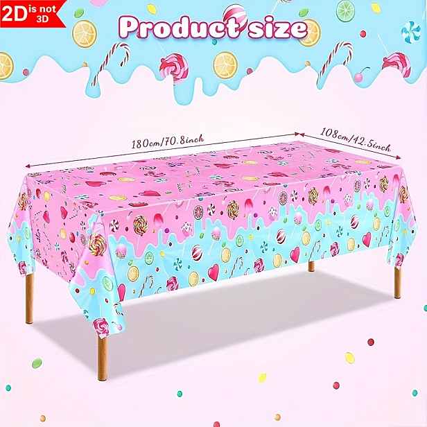 TEMU 2D plochý barevný jednorázový ubrus s bonbonů 42,5" x 70,8" - ideální pro svatby, narozeniny, festivaly a venkovní oslavy