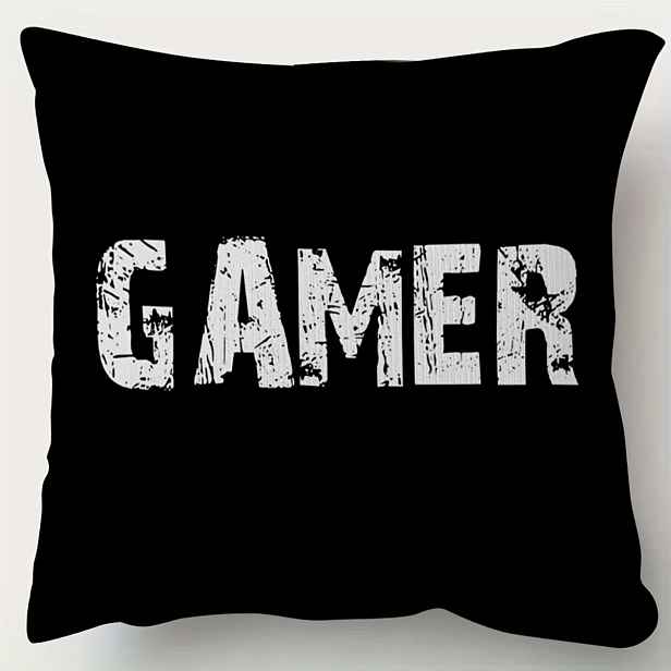 TEMU Oboustranný 1ks (bez vnitřního jádra) dekorativní polštář pro hráče v černé barvě s bílým nápisem "GAMER", vyrobený z měkkého materiálu se