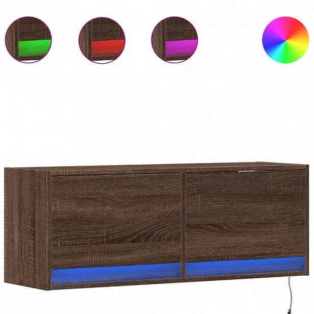 vidaXL Nástěnná TV skříňka s LED osvětlením hnědý dub 100 x 31 x 35 cm