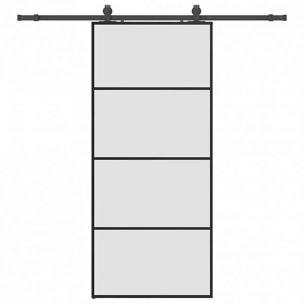 vidaXL Posuvné dveře se sadou kování černé 90x205 cm ESG Glass