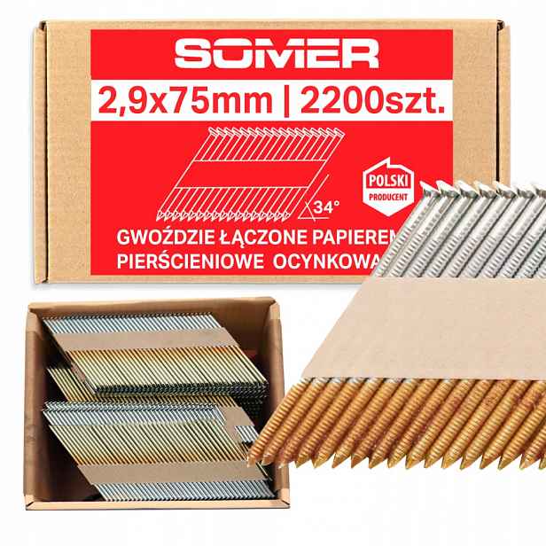2,9x75 mm Hřebíky spojené kroužkovým papírem pozinkované op. 2200ks