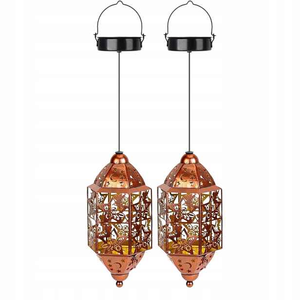 2x Solární lampa Led lampa závěsná kovová ozdobná na terasu, balkon, zahradu IP65