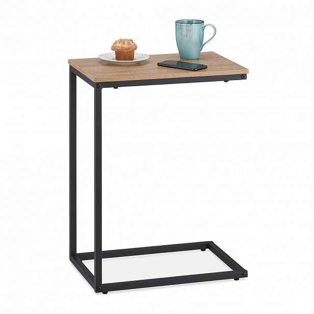 Relaxdays PŘÍRUČNÍ STOLEK Černá dřevěný dekor tvar C 60 cm