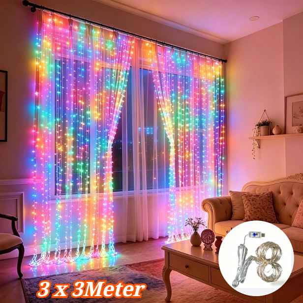 TEMU 1ks Pohádková Závěsová Světla | Pohádková Závěsová Světla 300/200/100 LED Vícebarevná Závěsová Světla | Poskytuje Jevištní Efekt, Napájení přes