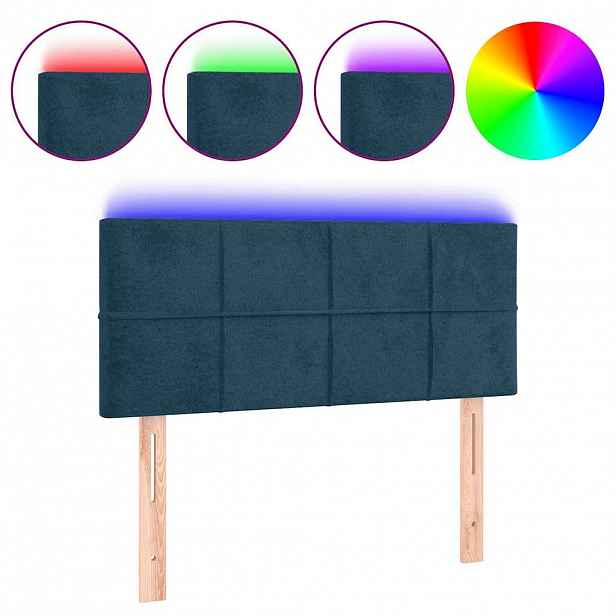 vidaXL Čelo postele s LED tmavě modré 80 x 5 x 78/88 cm samet