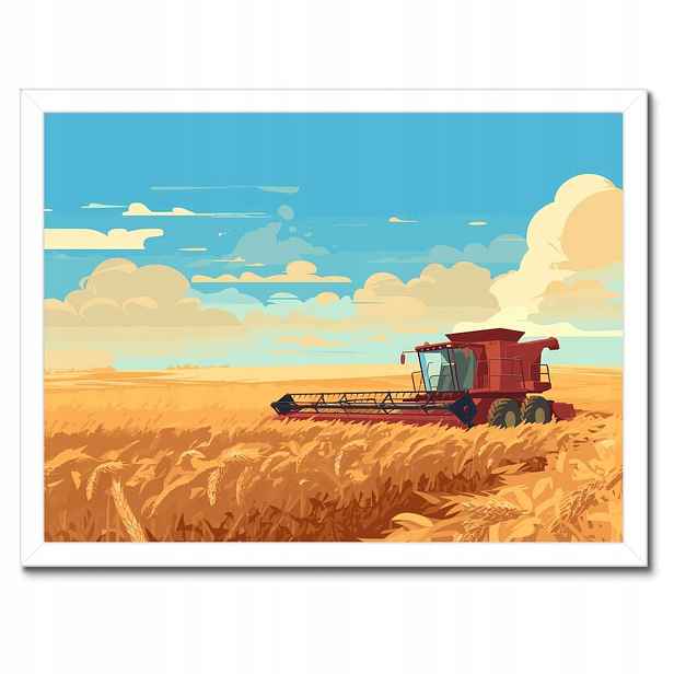 Plakáty v rámu 40x30 Červený kombajn v poli na sklizni