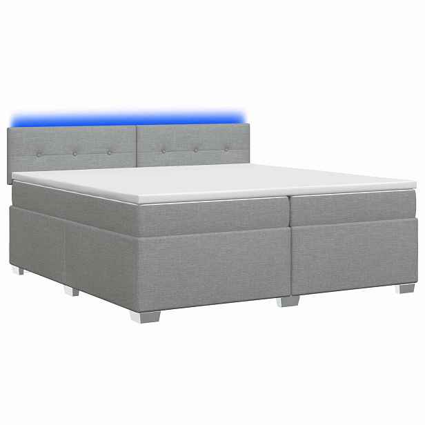 vidaXL Box spring postel s matrací a LED Světle šedá 200 x 200 cm