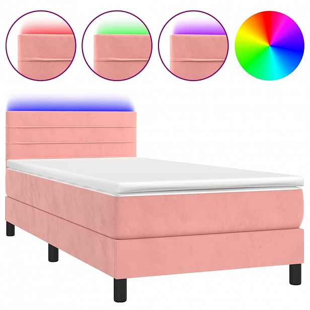 vidaXL Box spring postel s matrací a LED růžová 100x200 cm samet