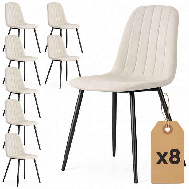 Set 8x prošívaná jídelní židle LIROLIA - béžová / černá
