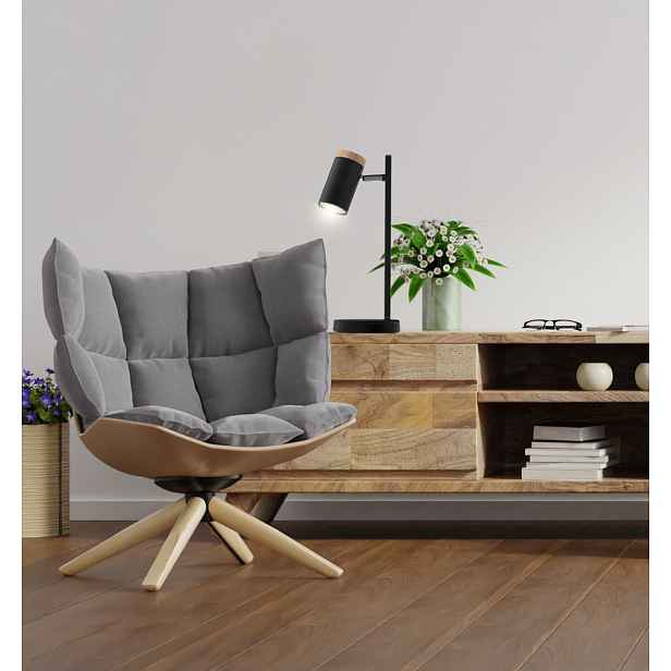 STOLNÍ LAMPA LAGOS ČERNÁ 1X15W GU10 STÍNIDLO ČERNÉ+DŘEVĚNÉ