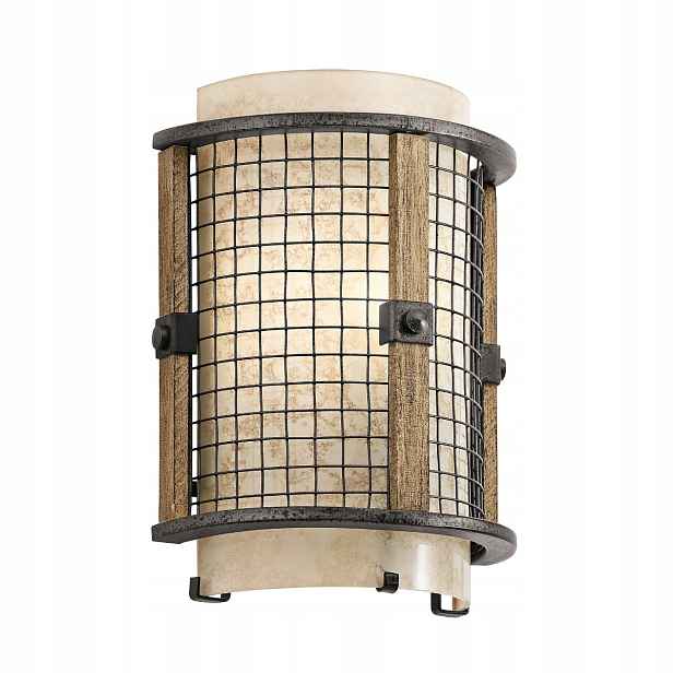 Nástěnná lampa rustikální skleněná dřevěná drátěná Kichler