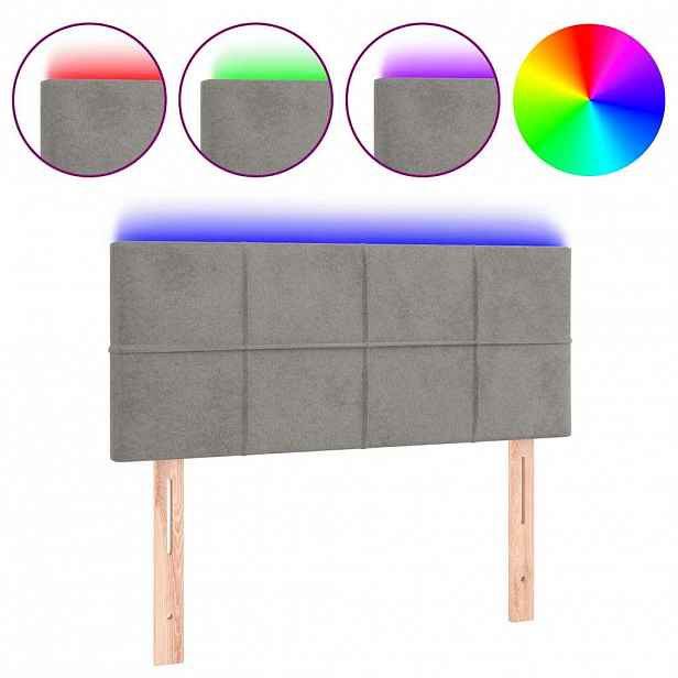 vidaXL Čelo postele s LED světle šedé 90x5x78/88 cm samet