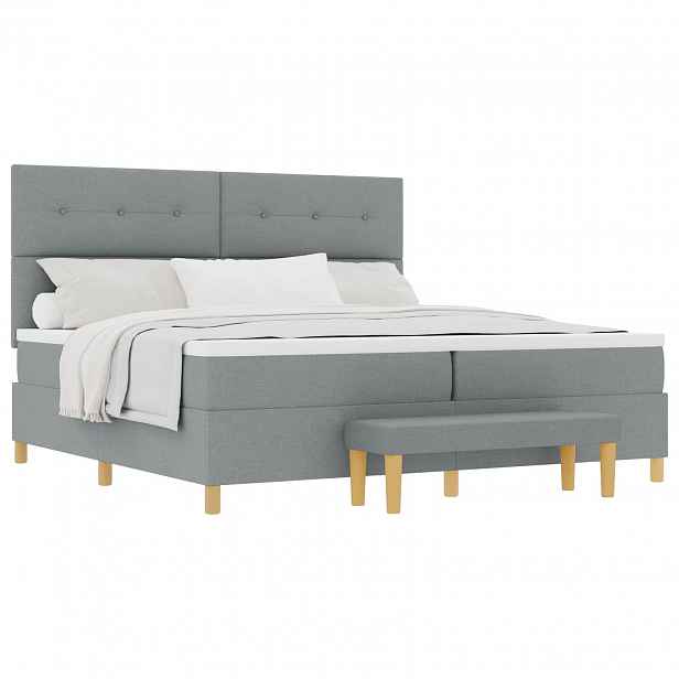 vidaXL Postel s boxspringem s čelo Světle šedá 200 x 200 cm textil