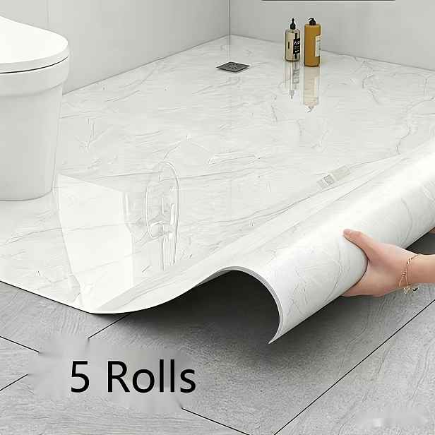 TEMU Sada 5 rolí voděodolných vinylových podlahových dlaždic pro koupelnové podlahy, samolepicí tapeta pro renovaci a zakrytí stěn toalety a koupelny