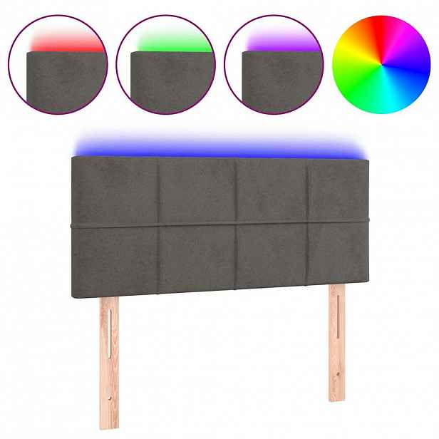 vidaXL Čelo postele s LED tmavě šedé 90x5x78/88 cm samet