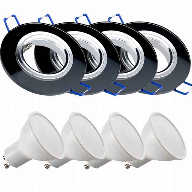 4x Černá Stropní Lampa Halogenová Objímka Sklo Led Žárovky 1.5W