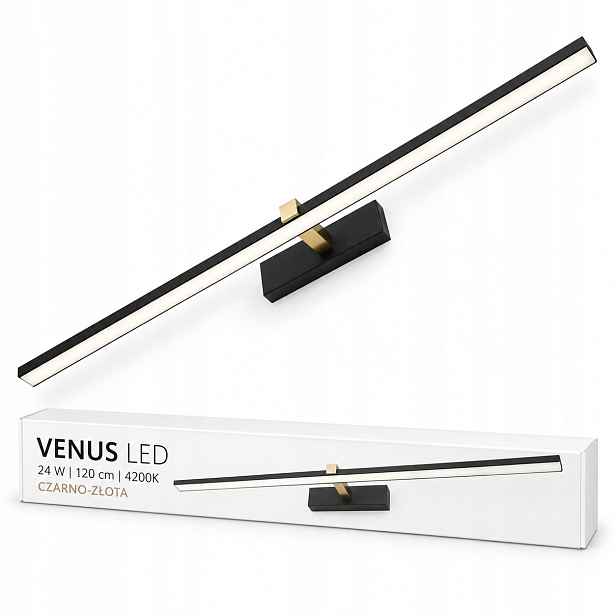 Do ložnice nástěnná lampa Venus 24W 120 cm černo-zlatá Led 4200K IP44