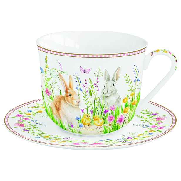 Elegantní porcelánový šálek s podšálkem 370ml jumbo velikonoční dárek