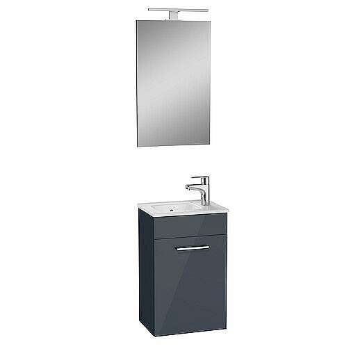 Koupelnová skříňka s umyvadlem zrcadlem a osvětlením Vitra Mia 39x61x28 cm antracit lesk