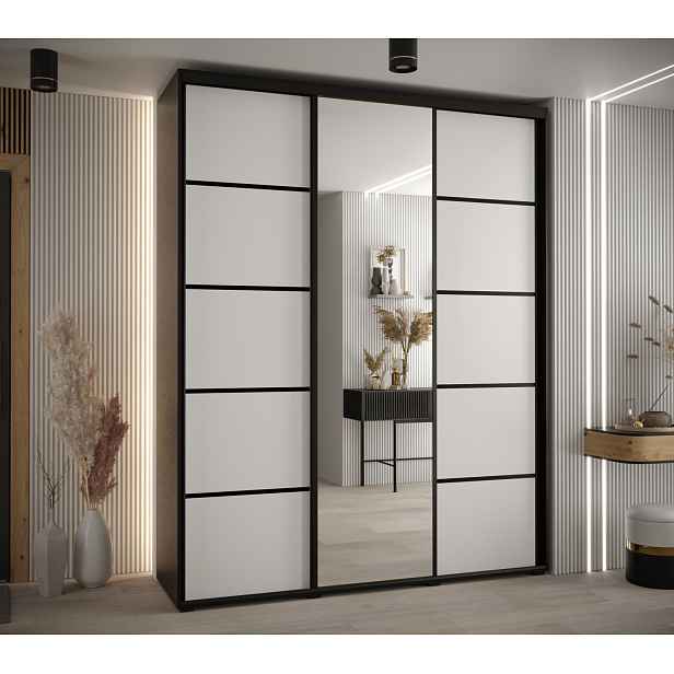 Šatní skříň YVONA 5 - 190/45 cm, černá / bílá / černá