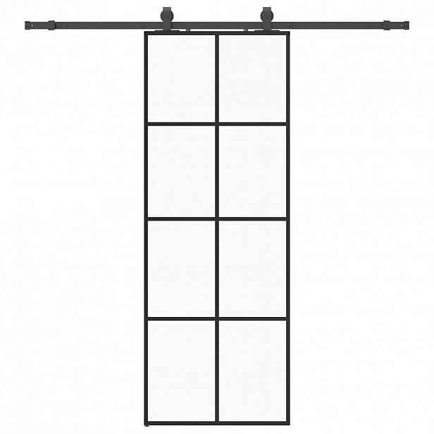 vidaXL Posuvné dveře se sadou kování černé 76x205 cm ESG Glass