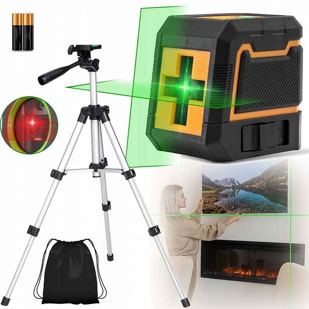 Laserová Vodováha 4D Křížová 360 Laser Sada Stativ 2 X Akumulátor