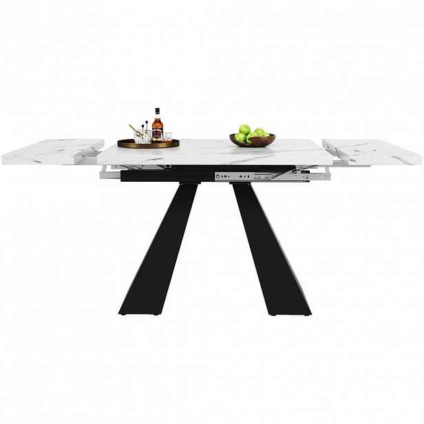 Modfu JÍDELNÍ stůl 159x74x77 cm bílý/černý z MDF a kovu rozkládací