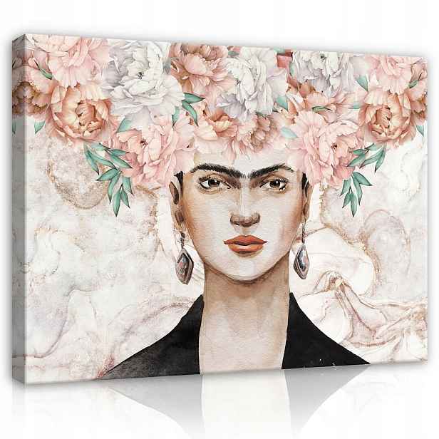 Obraz 100x75 Frida Kahlo portrét květiny pivoňky síla krása umění