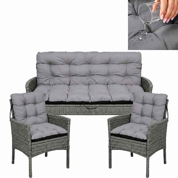 Polštáře na nábytek Vodotěsné, sada Rattan 180x60x50 cm 2+1 silné, Ocelové