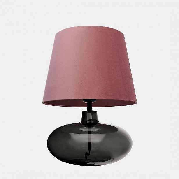 Stolní lampa Sawa Velvet New, Pudrová Růžová, kouřová základna sklo