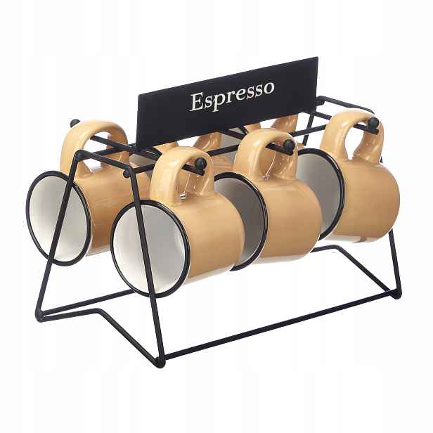 Žluté Porcelánové Šálky Na Espresso 100 ML 6 Ks S Kovovým Stojánkem