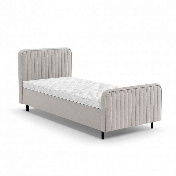 Beautysofa ČALOUNĚNÁ POSTEL Lami 90x200, jednolůžko s úložným prostorem a pěnovou matrací 10 cm, béžová