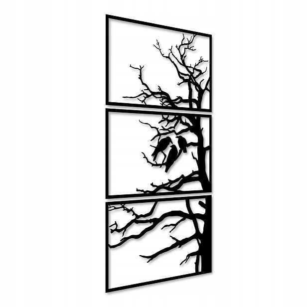 Dřevo Nástěnná Dekorace Obraz Ažurová Ozdoba 120 cm Triptych Dřevěný Obývací Pokoj