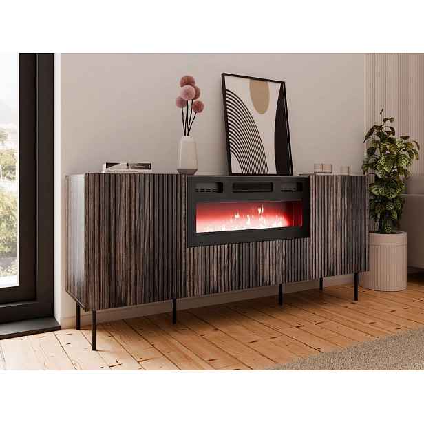 Kombinovaná komoda s elektrickým krbem ANGET - ořech