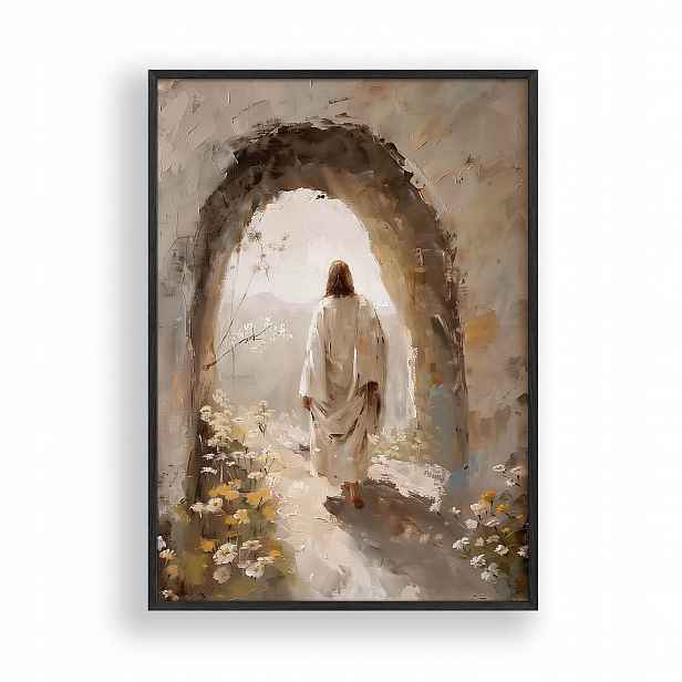 Obraz Ježíš U hrobu Plakát Rámeček Dřevěný Černý 30x42 cm