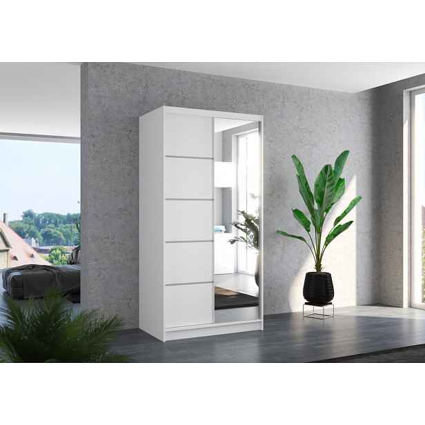 Šatní skříň se zrcadlem 100 cm EADRIX - bílá