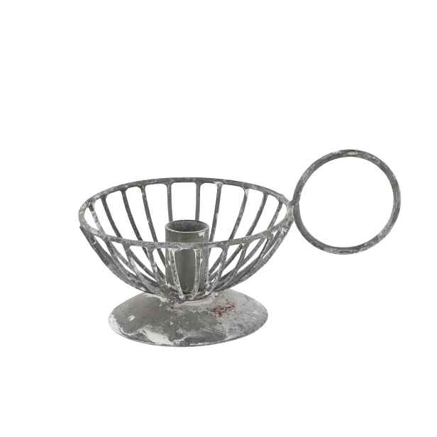 Šedý antik kovový svícen na úzkou svíčku Chamberstick – 11*7*6 cm / Ø 1,2cm Chic Antique