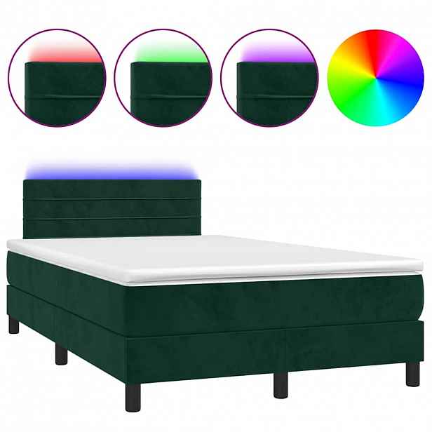 vidaXL Box spring postel s matrací a LED tmavě zelená 120x200 cm samet