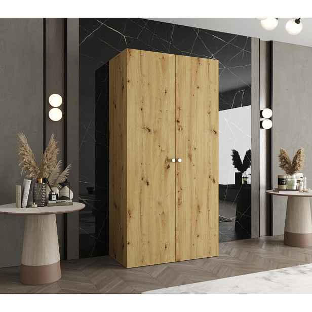 Elegantní šatní skříň CAITIR 1 100 cm - dub artisan / stříbrné úchyty