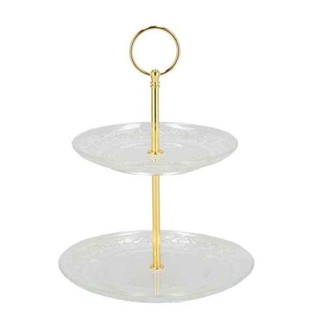 Skleněný 2-patrový etažér Cake transparent - Ø 18/ Ø 15*24 cm daan kromhout