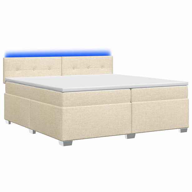 vidaXL Box spring postel s matrací a LED Krémová 200 x 200 cm Textil