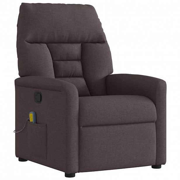 vidaXL Masážní polohovací křeslo tmavě hnědé textil