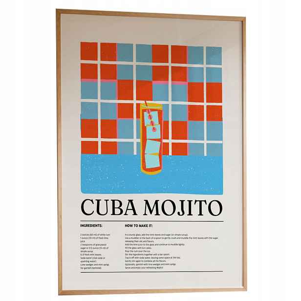 Plakát Cuba Mojito A3 Obraz Drink Kuchyně Bar Rámeček Dřevěný 30x42 cm