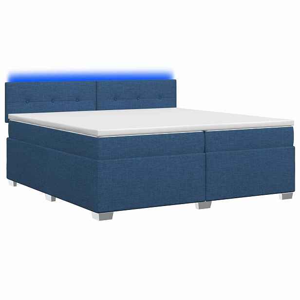 vidaXL Box spring postel s matrací a LED Modrá 200 x 200 cm Textil